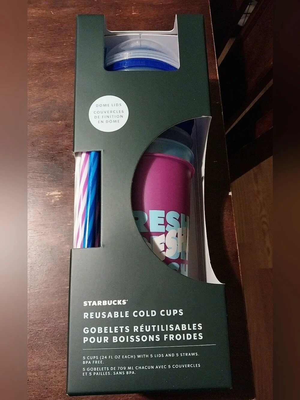 Starbucks Multicolor Plastic Reusable Cold Cups with Dome Lids 5pk